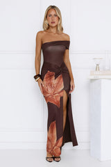 Lilac Lullaby One Shoulder Maxi Dress Brown