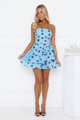 The Soft Girl Diary Strapless Mini Dress Blue
