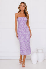 Frosted Floral Strapless Midi Dress Purple