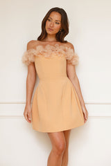 Twilight Tiaras Off Shoulder Mini Dress Peach