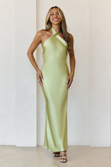 Majestic Girl Halter Satin Maxi Dress Green
