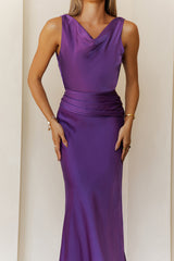 Silken Breeze Satin Maxi Dress Purple