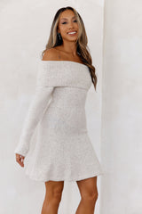 Every Occasion Off Shoulder Knit Mini Dress Cream