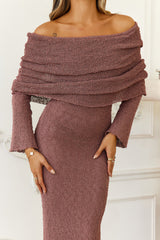 Goals Set High Off Shoulder Maxi Dress Bean