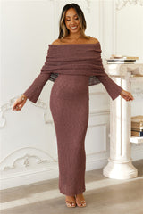 Goals Set High Off Shoulder Maxi Dress Bean