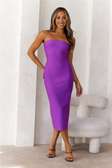 Style Made Simple Strapless Bandage Midi Dress Purple