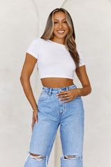 BASE The Baby Tee Ribbed Crop Top White