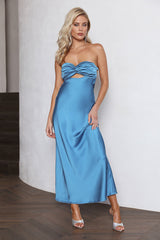 Up And Downs Satin Maxi Dress Blue