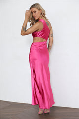 Poker Faced Satin Maxi Dress Hot Pink