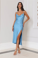 Silky Details Midi Dress Blue