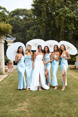 The Valentina Cap Sleeve Satin Maxi Dress Blue