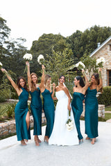 The Opal One Shoulder Satin Maxi Dress Teal