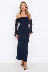 One Stylish Moment Off Shoulder Maxi Dress Navy