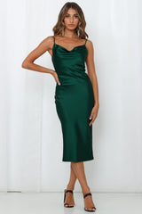 Feel Like Laughing Satin Midi Dress Emerald