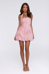 Enchanted Horizon Halter Bubble Mini Dress Floral