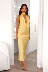 Beauty Of The Night Halter Satin Maxi Dress Yellow
