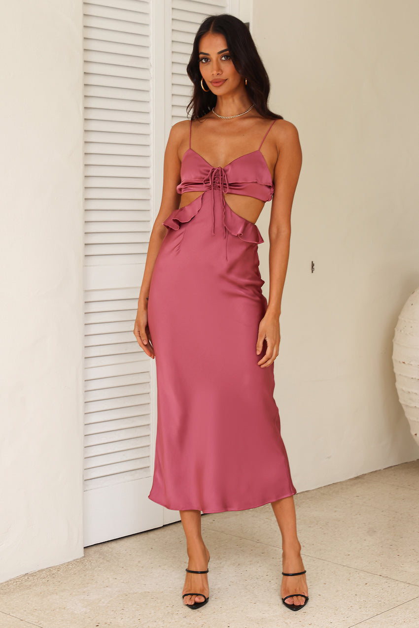 Cherishing Moments Satin Maxi Dress Pink
