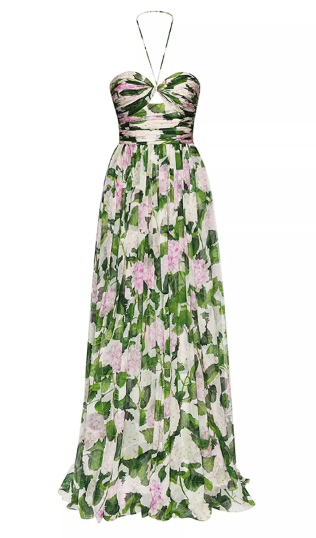 Floral Halterneck Maxi Dress In Green