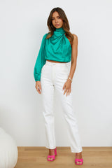 Love Deborah Satin Crop Top Green