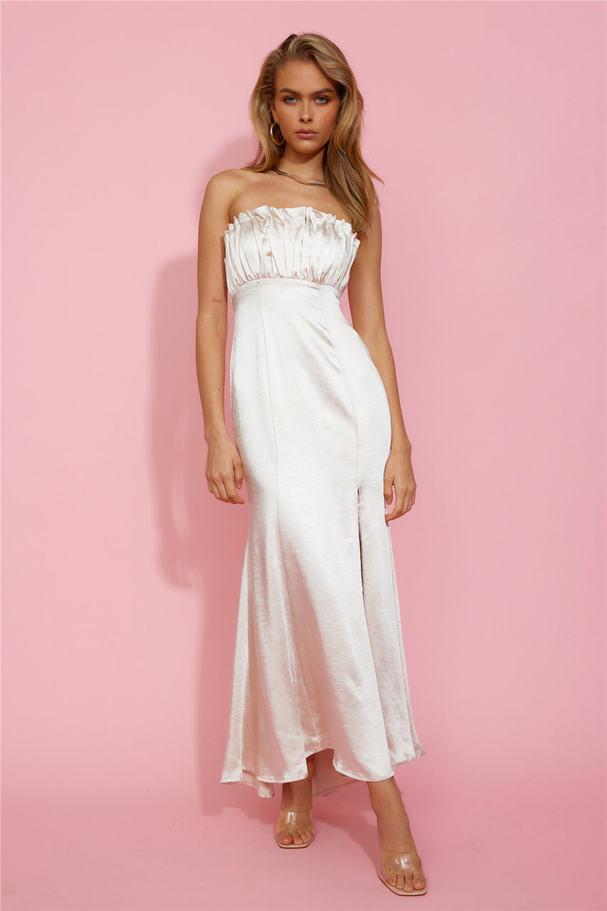 Own The Dance Satin Midi Dress Champagne