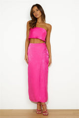 Nights In Silk Satin Maxi Skirt Hot Pink