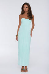 The Pretty Way Plisse Strapless Maxi Dress Aqua