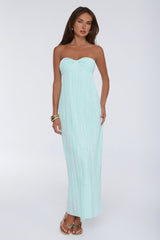 The Pretty Way Plisse Strapless Maxi Dress Aqua