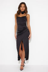 Precious Love Satin Midi Dress Black
