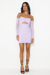 Music Moves Off The Shoulder Mesh Mini Dress Lilac