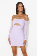 Music Moves Off The Shoulder Mesh Mini Dress Lilac