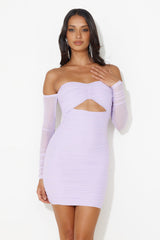 Music Moves Off The Shoulder Mesh Mini Dress Lilac
