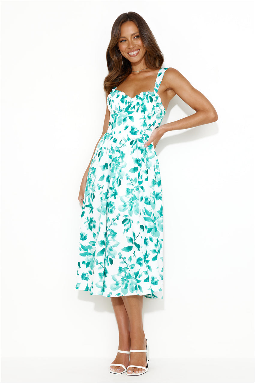 Retro Spin Midi Dress Green