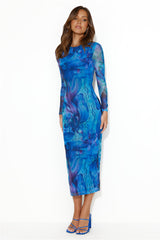 Sleek Movement Mesh Midi Dress Blue