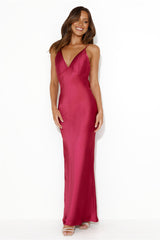 Nights Under Stars Satin Maxi Dress Berry