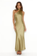 Glistening Star Satin Maxi Dress Olive