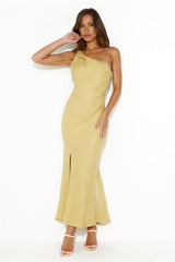 Style Inspo One Shoulder Midi Dress Yellow