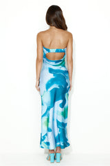 Impressive Girl Strapless Satin Maxi Dress Blue