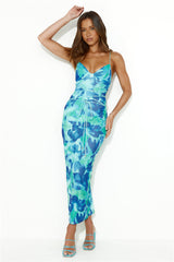 Salty Mesh Midi Dress Blue