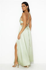 Capture Attention Satin Maxi Dress Sage