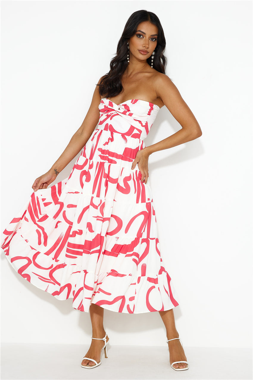 Desires Of You Strapless Midi Dress Pink