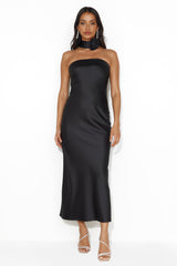 Not My Behaviour Satin Strapless Maxi Dress Black