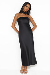 Not My Behaviour Satin Strapless Maxi Dress Black