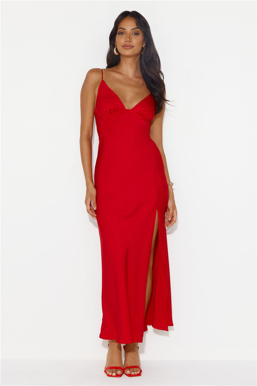 Explain Yourself Satin Maxi Dress Wine