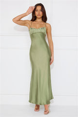 Silk Shimmers Satin Maxi Dress Olive
