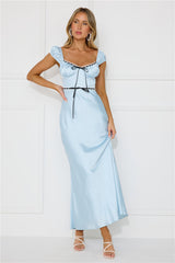 Satin Ribbons Maxi Dress Blue