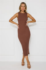 Sent With Love Ribbed Midi Dress Brown