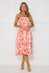Romance Movie Strapless Bubble Midi Dress Pink