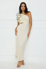 Harbour Dreams One Shoulder Maxi Dress Cream