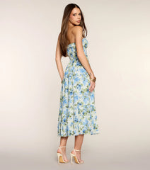 Fresh Cut Florals Strapless Midi Dress