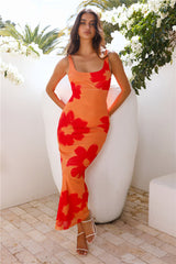 Amber Splendor Mesh Maxi Dress Orange